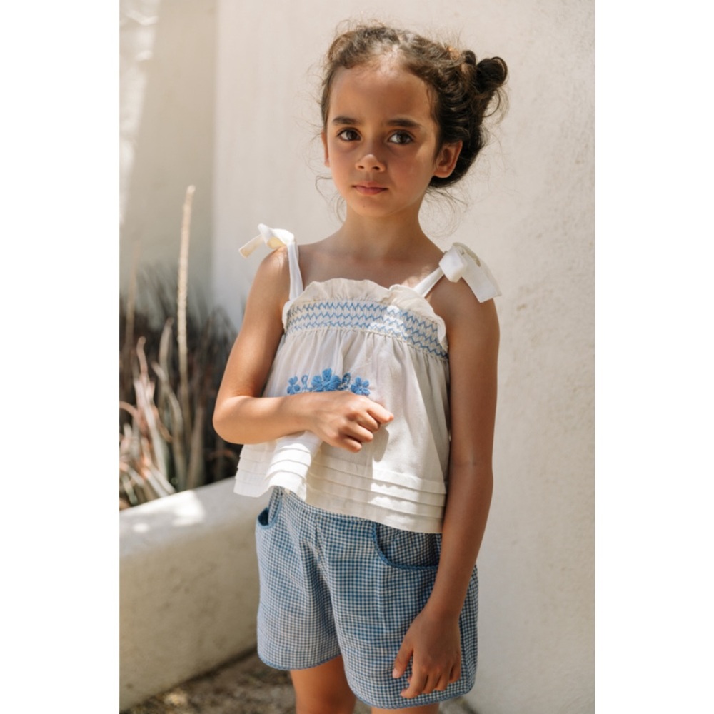 Lali Primrose Tie Shoulders Hand Embroidered Top- Sand